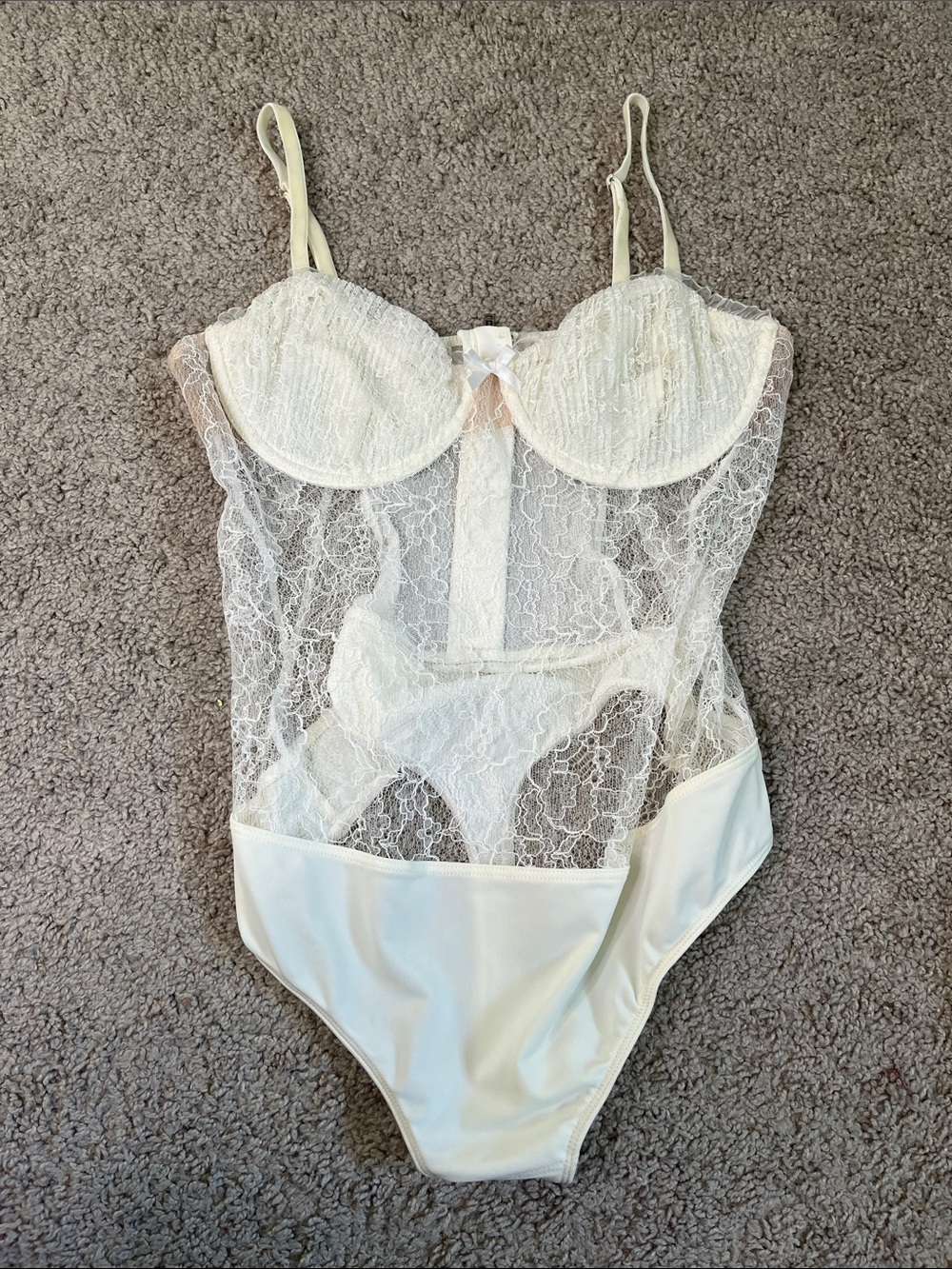 VS For Love & Lemons Ivory Stardust Lace Sheer Teddy Bodysuit Lingerie S Bridal